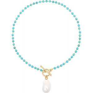 Kal-Pièce D'or 18k / Perle Baroque/Coeur Moelleux/Turquoise Femmes Pendentif Collier Bijoux Incrustés À La Main - Neuf