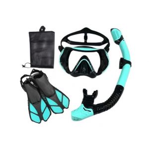 Ensemble Masque Et Palmes De Plongée Unisexe Lake Blue Snorkel ¿ Lunettes De Natation Réglables Antibuée Et Tuba Sec Pour Tous Les Âges ¿ Idéal Pour Les Aventures Sous-Marines - Neuf