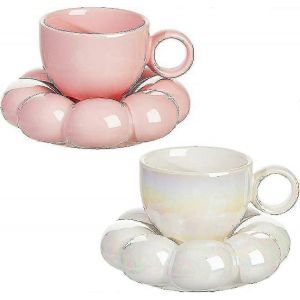 2 Pièces En Céramique Nuage Tasse Mignonne Tasse Avec Sous-Verre De Tournesol 7oz Tasse À Café Mignonne En Céramique Avec Soucoupe Ensemble Pour Le Café À La Maison De Bureau - Neuf
