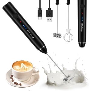 LETNERNY-Mousseur À Lait Portatif À Double Fouet, Mousseur À Lait Rechargeable Usb À 3 Vitesses, Mini Fouet Electrique Manuel Pour Café/Latte/Cappuccino/Fouetter Les ?ufs (Noir) - Neuf