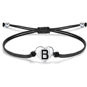 Kalanka-Liquidation Totale, Bracelet Lettre Pour Femme Avec Coeur En Argent 925, Bracelet Cordon Tress&eacute; Fait &Agrave; La Main Avec Breloque Initiale, Bijoux Alphabet Personnalis&eacute;s R&eacute;glable - Neuf