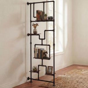 S&eacute;parateur de pi&egrave;ce avec &eacute;tag&egrave;re HWC-P10, &eacute;tag&egrave;re de salon, &eacute;tag&egrave;re de rangement, m&eacute;tal industriel m&eacute;lamin&eacute; MVG 203x80x20cmbrun fonc&eacute; - Neuf