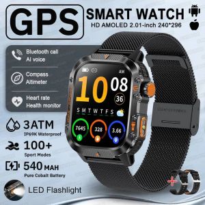 2025 Populaire En Plein Air Gps Sport Montre Intelligente Hommes 2.01 Pouces Amoled Hd Écran 3Atm Boussole Étanche 540 Mah Hd Appel Montre Intelligente.Black Mesh Belt 2A.Dual Band Gps - Neuf