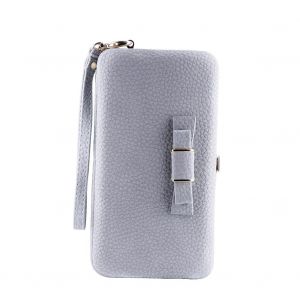 Portefeuille universel de luxe Sac de t&eacute;l&eacute;phone Sac &agrave; main Sac &agrave; main en cuir &Eacute;tui &agrave; main avec lani&egrave;re pour les femmes (gris) - Neuf