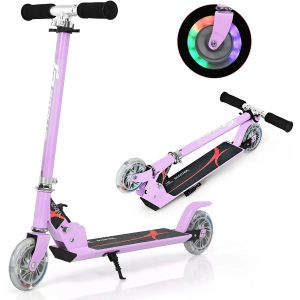 Trottinette Enfant Pliable 70 X 31 X 63-86,5 Cm Avec Roues Clignotantes Ambiant Cosy En Aluminium Violet Helloshop26 20_0014591 - Neuf
