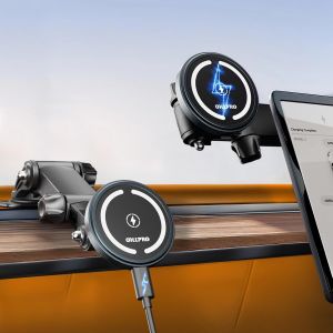 Support Telephone Voiture Magsafe, Chargeur sans Fil Magn&eacute;tique 15W avec Rotation 360&deg;, Installation Adh&eacute;sive VHB 3M, Compatible iPhone 16/15/14/13 Pro Max Mini Plus, Aluminium - Neuf