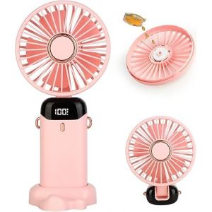 Mini ventilateur rose, petit ventilateur à main, ventilateur USB 5000 mAh, ventilateur portable, avec tablette d'aromathérapie et cordon - Neuf