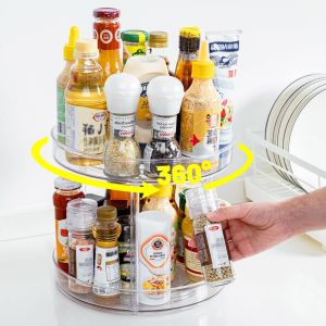 Chenquansarl-Plateau Tournant Epices Rotatif, Lazy Susan Organisateur Organizer De Rangement Cuisine D'étagère De Placard Support De Stockage D'articles Pour Condiments,Frigo,Chambre (23cm 2etages) - Neuf