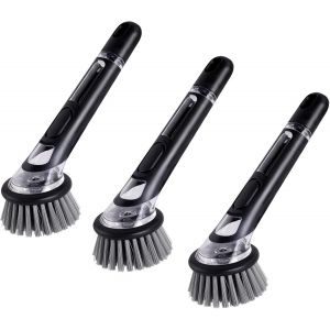 Brosse &agrave; Vaisselle avec Distributeur de Produit &agrave; Vaisselle, 3 Brosse pour Vaisselle avec R&eacute;servoir de D&eacute;tergent et Manche pour la Vaisselle, Les Casseroles, Le Nettoyage des &eacute;viers - Neuf