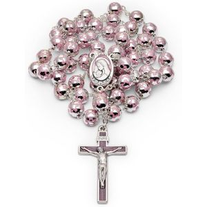 Chapelet Catholique Pour Homme Et Femme Du Vatican Sacré Coeur De Jésus Chapelet En Perles Argentées Décorées De Fleurs Roses ¿ Cadeau Catholique Parfait,Alliage Plomb-Étain,Pas De Gemme - Neuf
