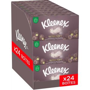 VornixorSarlshopKLEENEX - Mouchoirs bo&icirc;te Ultra-soft (24 bo&icirc;tes de 64 mouchoirs) - doux et soyeux qui laissent une sensation de bien-&ecirc;tre sur la peau - Fabriqu&eacute; en France - Neuf