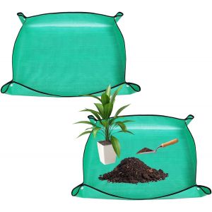 ERYI-Tapis De Rempotage 2 Pièces 66 Cm Et 75 Cm Carré Épaissi Tapis Pot De Fleur Avec Boucle Plastique, Imperméable Pliable Tapis De Jardinage, Pour Culture Semis Remplacement Sol L'Arrosage - Neuf
