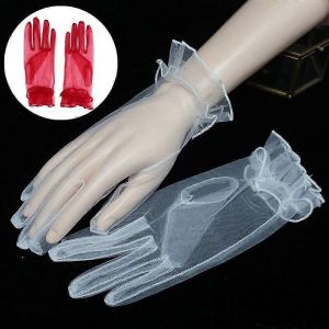 Ultra Mince Transparent Gaze Dentelle Plein Doigt Gants Courts En Tulle Gants Femmes Mariage Maille Gants Élastique Poignet Noir Gants - Neuf