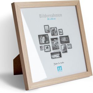 Cadre photo moderne et intemporel en MDF naturel pour petites photos et images de 20 x 20 cm avec protection en verre acrylique Convient comme support de table ou mural en format portrait ou paysage - Neuf