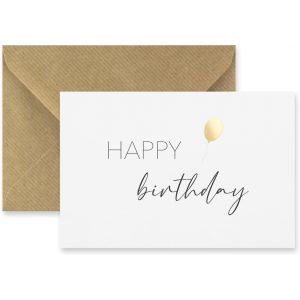 Checarzhn--No1-1 Élégante Carte D'anniversaire Pliante Happy Birthday 10,5 X 14,8 Cm ¿ Avec Enveloppe Naturelle ¿ Carte D'anniversaire ¿ Carte D'anniversaire ¿ Carte De V?Ux ¿ Blanc Doré - Neuf