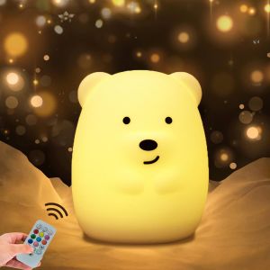 Lampe De Chambre D'enfant, Veilleuse Led 9 Couleurs, Veilleuse En Silicone, Veilleuse Pour Bébé, Fille, Garçon, Cadeau (Télécommande + Tactile) - Ours Moyen - Neuf