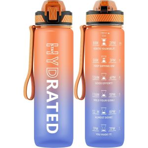 Eryi-Gourde, 1l Gourde Sport Avec Paille Et Graduée, 1 Litre Étanche Bouteille D'eau Avec Brosse, Gourdes Motivation Sans Bpa Pour Fitness, Bureau, L'école, Yoga - Neuf