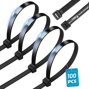 CHECARZHN--NO1-100 Pièces Serflex, Collier De Serrage Plastique, Câble Professionnelles 300 X 8 Mm, Résistant Aux Uv, Avec Une Résistance À La Traction De 70 Kg - Noir - Neuf
