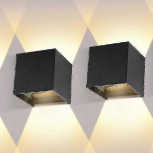 Ensemble de 2 appliques murales int&eacute;rieures/ext&eacute;rieures 12w,intensit&eacute; variable Ip65 lampe murale LED &eacute;tanche jusqu'en bas lampe de conception 3000k appliques murales blanc chaud pour salon Bedro - Neuf