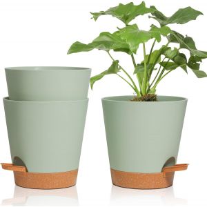 ASFASFq-3 Pcs Pots de Fleurs en Plastique Vert 16.5cm Auto Arrosant, Pot Plante Intérieur de Système d'arrosage Convient aux Orchidee, Basilic et Herbes Pot de Fleur - Neuf