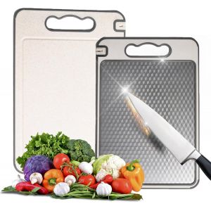 Cmjaagur-Planche &Agrave; D&eacute;couper 4 En 1 En Acier Inoxydable Pour La Cuisine - Planche &Agrave; D&eacute;couper Double Face Avec Rainure &Agrave; Jus Et Bord Tranchant - Antid&eacute;rapante Et R&eacute;sistante Aux Rayures - Sans [M767] - Neuf