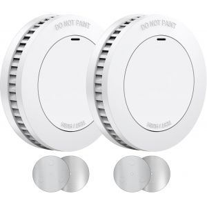 JGD-D&eacute;tecteur de fum&eacute;e Mini Lot de 2, avec Pile/Garantie de 10 Ans, Alarme Incendie test&eacute; CE, sans per&ccedil;age, Blanc - Neuf