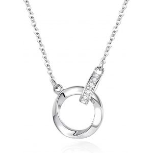 Collier Cercle Argent 925 Pour Femme Fille Couple Pendentif Double Cercle Amour Amiti&eacute; Zirconium Collier Femme Rond Argent Ras De Cou Brillant Bijoux Mode Cadeau - Neuf
