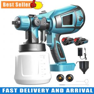 Pulv&eacute;risateur de peinture de cl&ocirc;ture sans fil avec 2 x batterie, pistolet de pulv&eacute;risation de peinture &eacute;lectrique am&eacute;lior&eacute; avec 3 buses et 3 mod&egrave;les - pour les cabanes, murs, meubles, armoires, jardin - Neuf