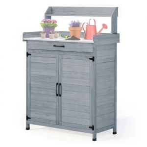 Armoire De Jardin Avec Plan De Travail Divit Pg03 Armoire Exterieur Resistant Aux Intemp&eacute;ries Bois Gris - Neuf