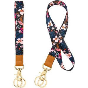 KAL-Courroie De Cou De Lanière, Porte-Clé Clef Bracelet Lanière Tour De Poignet Cordon Strap, Imprimé Fleuri Personnalisé, Pour Porte Badges D'Identification,Clés,Caméra,Téléphone Portable (Carthame) - Neuf