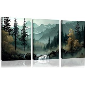 Lot De 3 Impression Sur Toile,Tableau Decoration Murale Salon Moderne,Arbre Paysage Impression Sur Toile,Pour Chambre Salon Peinture Tableau Pour Art Déco Murale (Cascade) - Neuf
