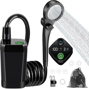 Letnerny-Douche De Camping, Kit Douche Portable 6000mah Rechargeable Avec &Eacute;cran Led Intelligent 3 Modes De Douche Ipx7 Etanche Convient Pour Ext&eacute;rieure, Camping, Randonn&eacute;e - Neuf