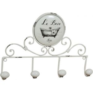 Porte-serviettes mural L37,5xPR6,5xH25,5 - Porte-serviettes de bain en fer forg&eacute; - Porte-serviette blanc - Accessoires de salle de bain - Neuf