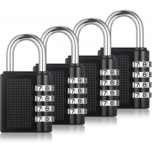 4Pcs Cadenas &agrave; Combinaison, Cadenas Code en M&eacute;tal R&eacute;sistant, Cadenas &agrave; Code R&eacute;sistant &agrave; l'Eau la Rouille, Serrure &agrave; Combinaison pour Valise, Porte Ext&eacute;rieure, Casier (A, Noir) - Neuf