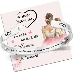 Eryi-Cadeau Fetes Des Mere Pour Maman Bracelet Manchettes Citation Gravé Maman Réglable Argent Phrases Bracelet Femme Fin En Acier Inoxydable Jonc Bracelet Idee Bijoux Cadeau Anniversaire Maman - Neuf