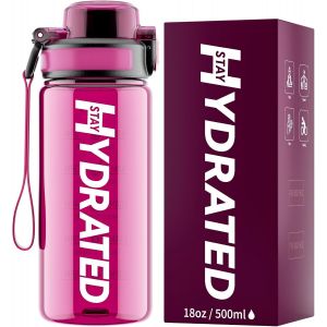 Eryi-Gourde Enfant 500ml, Tritan Gourde Sport Motivation Sans Bpa, Transparente Avec Graduée, Anti Fuite, Bouteille 0,5 Litre Pour Fille, Garcon, École, Maternelle (Rose Madder) - Neuf