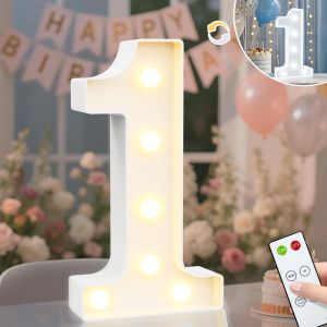 Chiffres Lumineux Pour 1er Anniversaire De Fille, Panneau Lumineux &Agrave; Del Pour Toile De Fond De F&ecirc;te, Anniversaire De Mariage, D&eacute;coration De Table Murale &Agrave; Distance U2013 Blanc Froid Et Blanc Chaud - Neuf