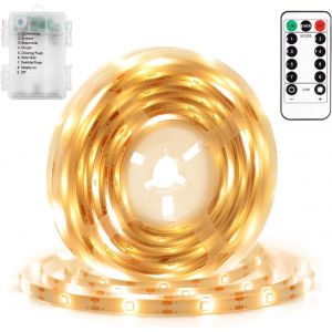 Kalanka-Bande Led &Agrave; Piles - 2 M - 60 Led - Avec T&eacute;l&eacute;commande Et Minuterie - &Eacute;tanche - Pour Chambre &Agrave; Coucher, Armoire, Maison, F&ecirc;te - Blanc Chaud - Neuf