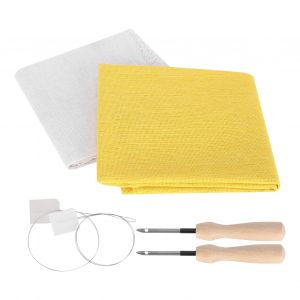 Lot de 2 tissus en lin blanc et jaune, 50 x 50 cm, faits a la main, pour rideaux, sacs a main - Neuf