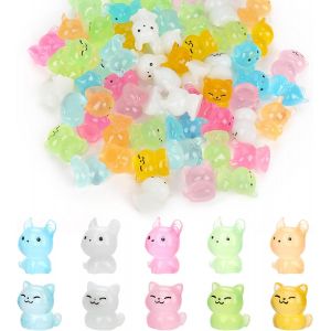 Mevronisshop-60pcs Figurines De Chat Miniatures Lumineuses, 2 Styles Mini Chat Résine Brillent Dans Le Noir Petites Statues De Chat Petits Animaux Résine Pour Maison De Poupée Jardin Décoration De Gâ - Neuf