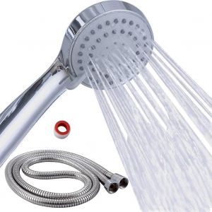 Pommeau de douche avec tuyau de 1,5 m - Haute pression - 3 types de jet - Avec tuyau de douche et ruban en t&eacute;flon - Neuf