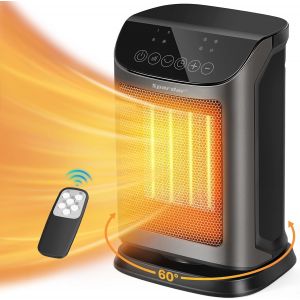 JGD-Chauffage Electrique, 1800W Chauffage d'appoint Economique avec Mode ECO, Minuterie12H, T&eacute;l&eacute;command, 4 Modes, 60&deg; Oscillation, Protection Contre la Surchauffe et le Basculement - Neuf