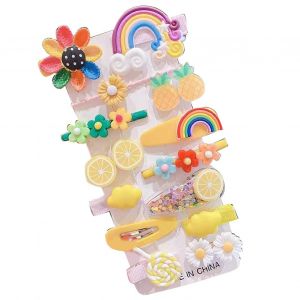 Lot De 14 Barrettes A Cheveux Pour Enfants, Jolies Et Exquises, Ideales Pour La Vie Quotidienne Et Les Voyages, Jaunes - Neuf