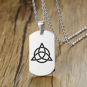 Classique En Acier Inoxydable Irlandais Noeud Celtique Collier Gravé Géométrique Noeud De Sorcière Chien Étiquettes Colliers Pour Hommes Femmes Bijoux Ethniques - Neuf