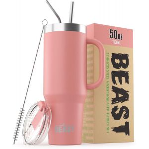 Beast Mug Isotherme Cafe - 550ml I Argent&eacute; I Acier Inoxydable I , Tasses Isothermes I 2 Pailles Et Brosse Nettoyage I Thermos Caf&eacute;s De Voyage Double Paroi I Caf&eacute; Chaud Ou Glac&eacute; - Neuf