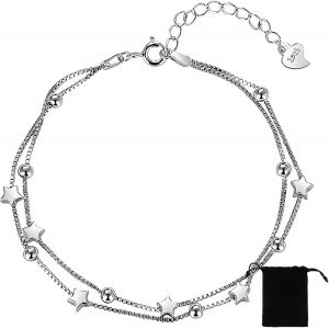 Bracelet Argent Femme,2 En 1 Bracelet Etoile Perle R&eacute;glable,Bracelet Fille,Cadeau Anniversaire,Cadeau De La Saint-Valentin Femme Cadeau Anniversaire Femme - Neuf