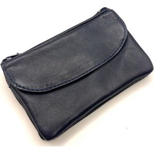 TRAHOO-- Portefeuille Homme - Porte Monnaie - Multi Poches - Fermeture &eacute;claire - en Cuir v&eacute;ritable - Classique compl&egrave;t (Bleu Marine) - Neuf