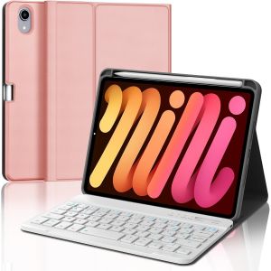 Clavier Ipad Mini 7/6 8.3 Pouces, Coque Clavier Ipad Mini 7 8.3"" 2024, Rechargeable Etui Clavier Français Azerty Détachable Pour Ipad Mini 7 8.3"" 2024 / Ipad Mini 6 8.3"" 2021, Or Rose - Neuf