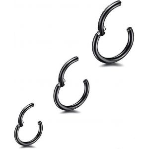 3 Pcs 8/10/12mm 16g Acier Inoxydable Nez Anneau Noir Femmes Hommes Septum Clicker Anneau Nez Cadeau - Neuf