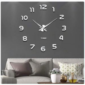 FCHHK-Modern Mute DIY Frameless Grande Horloge Murale 3D Mirror Sticker Metal Big Watches Décorations de Home Office-2 Ans de Garantie (Argenté-42) - Neuf